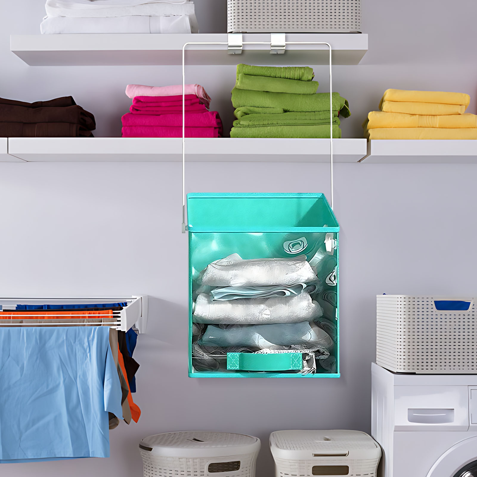 HOZVOMI Foldable Closet Organizer | Telescopic Wardrobe Cabinet with Clothes Storage Bins | Stackable Non-Woven Fabric Rack for Hallway, Linen Closet \u0026 Shelving